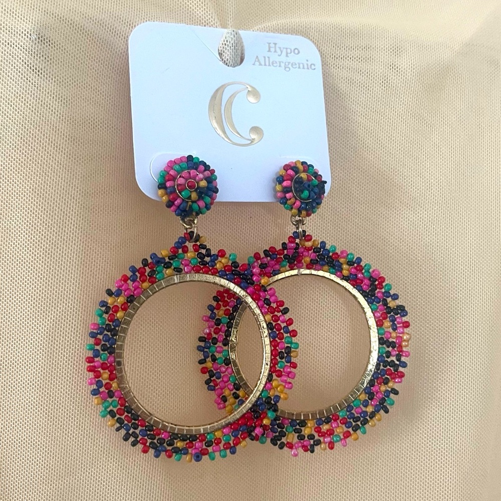 NEW! Charming Charlie Beaded Hoop Earrings